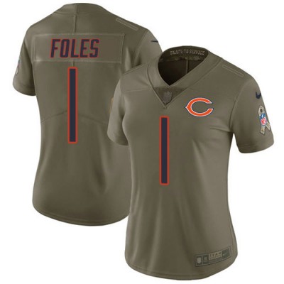 Nike Chicago Bears #1 Justin Fields Olive Women's Stitched NFL Limited 2017 Salute To Service Jersey